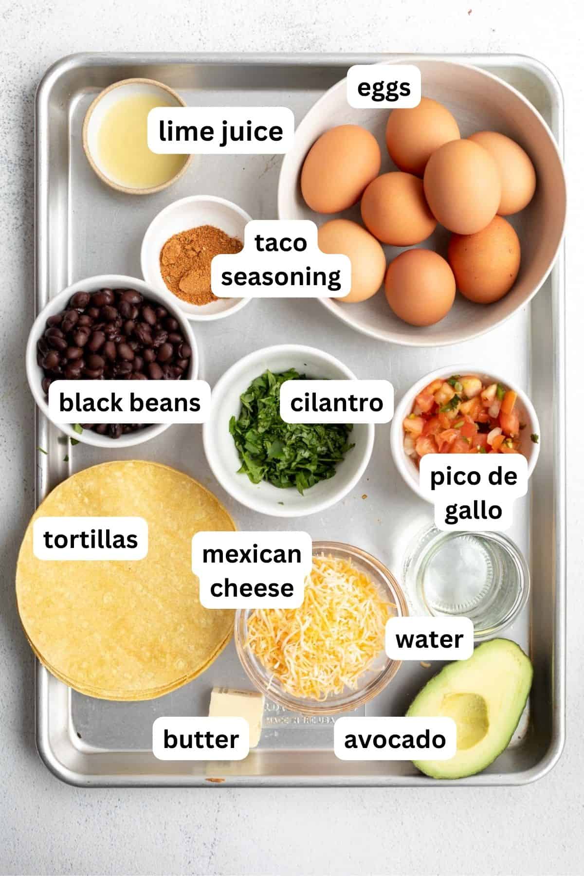 ingredients in bowls with labels