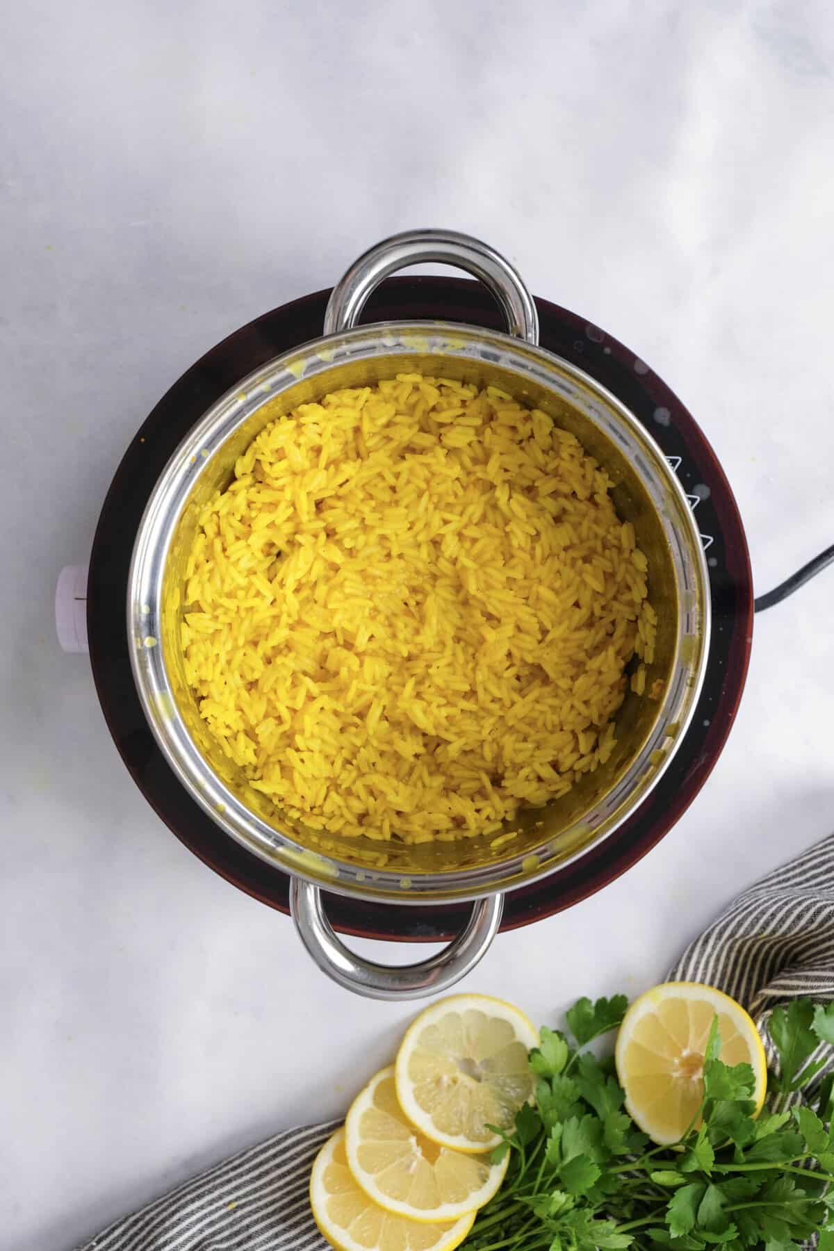 rice in a pot after cooking