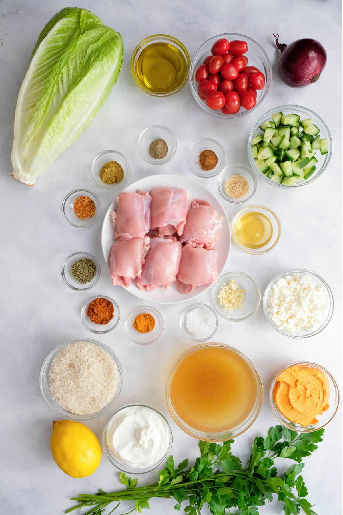 ingredients in bowls