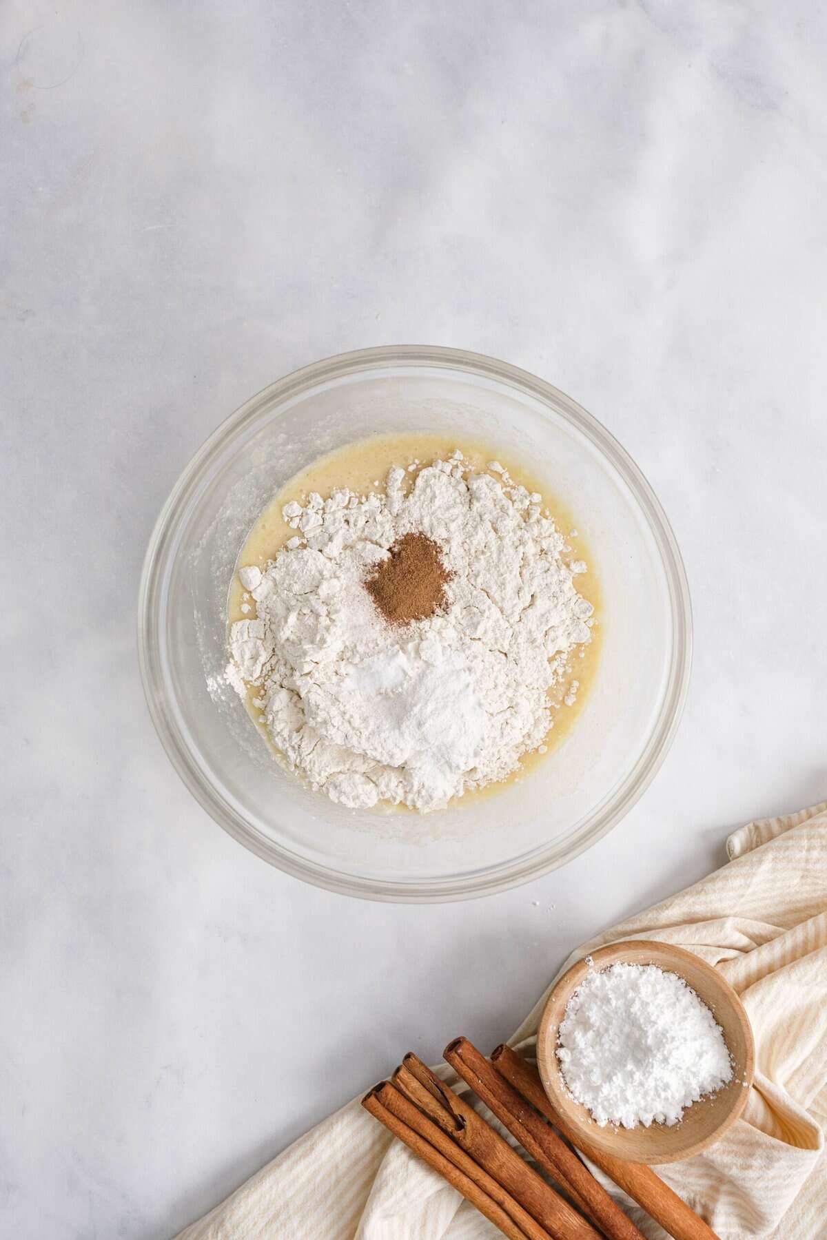 dry ingredients mixing in with the wet