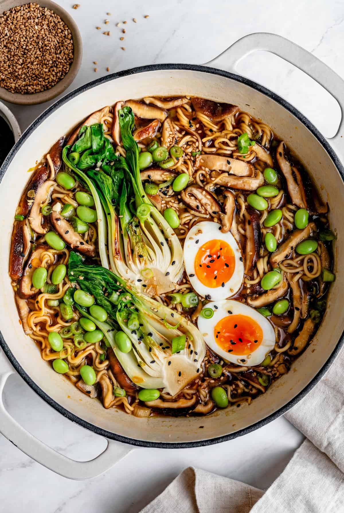 gluten free ramen noodles in a pot with veggies and egg