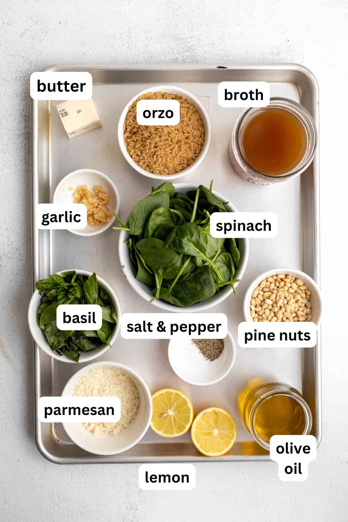 ingredients in bowls with labels
