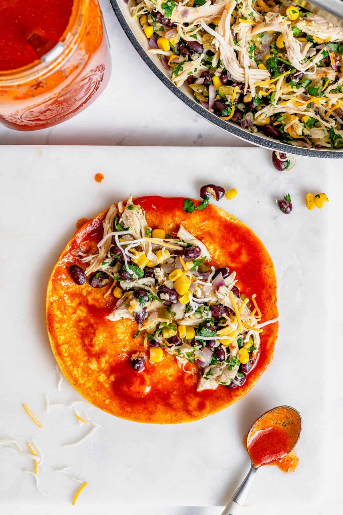 showing how to fill the tortillas