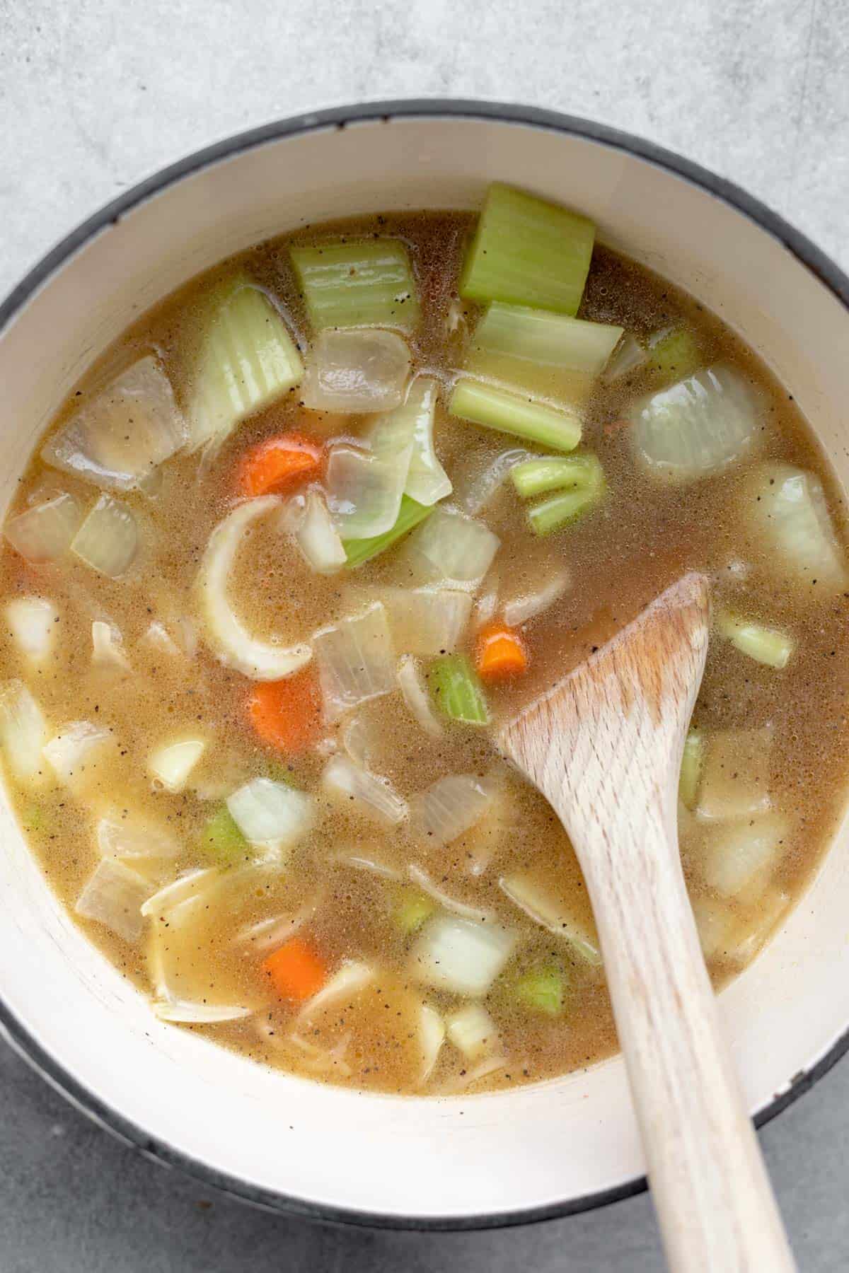 veggies simmering in the broth