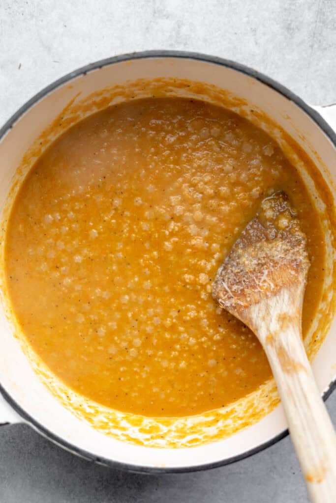 pastina soup in a pot after cooking