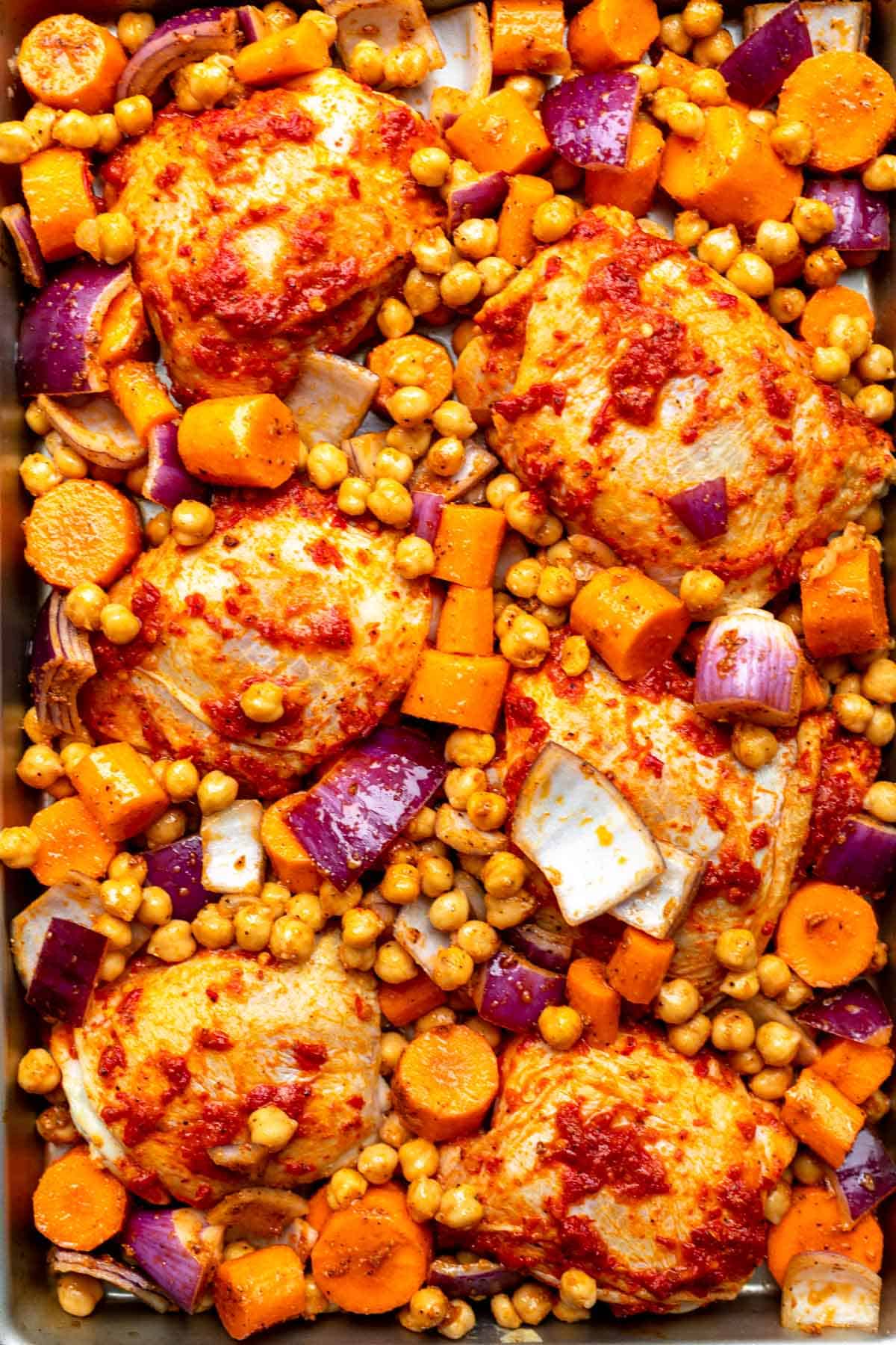 all ingredients on the pan before baking