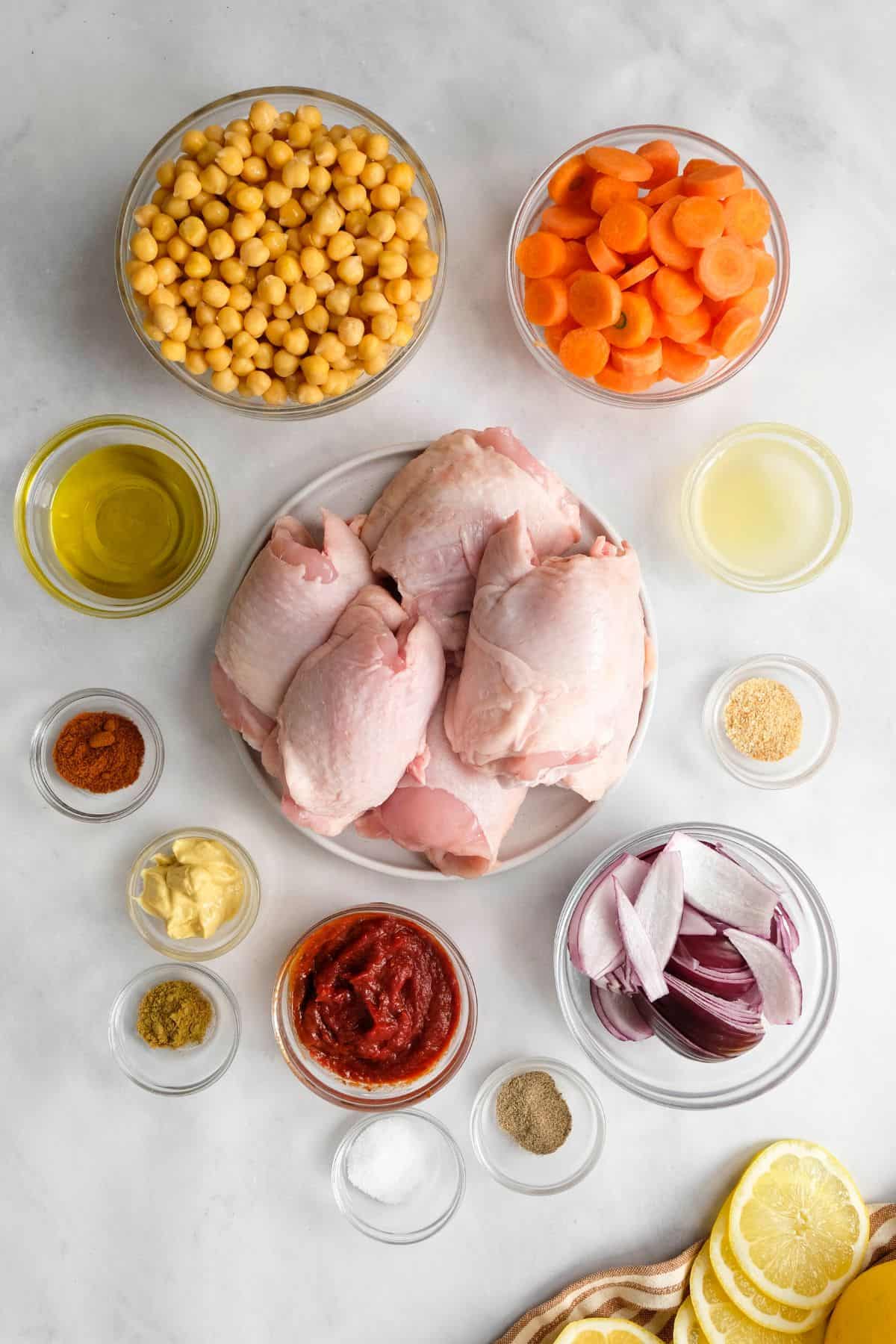 ingredients in bowls