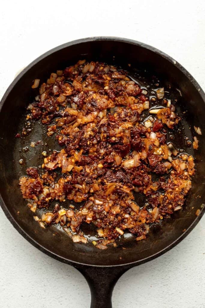 sauteing the shallot and sundried tomatoes