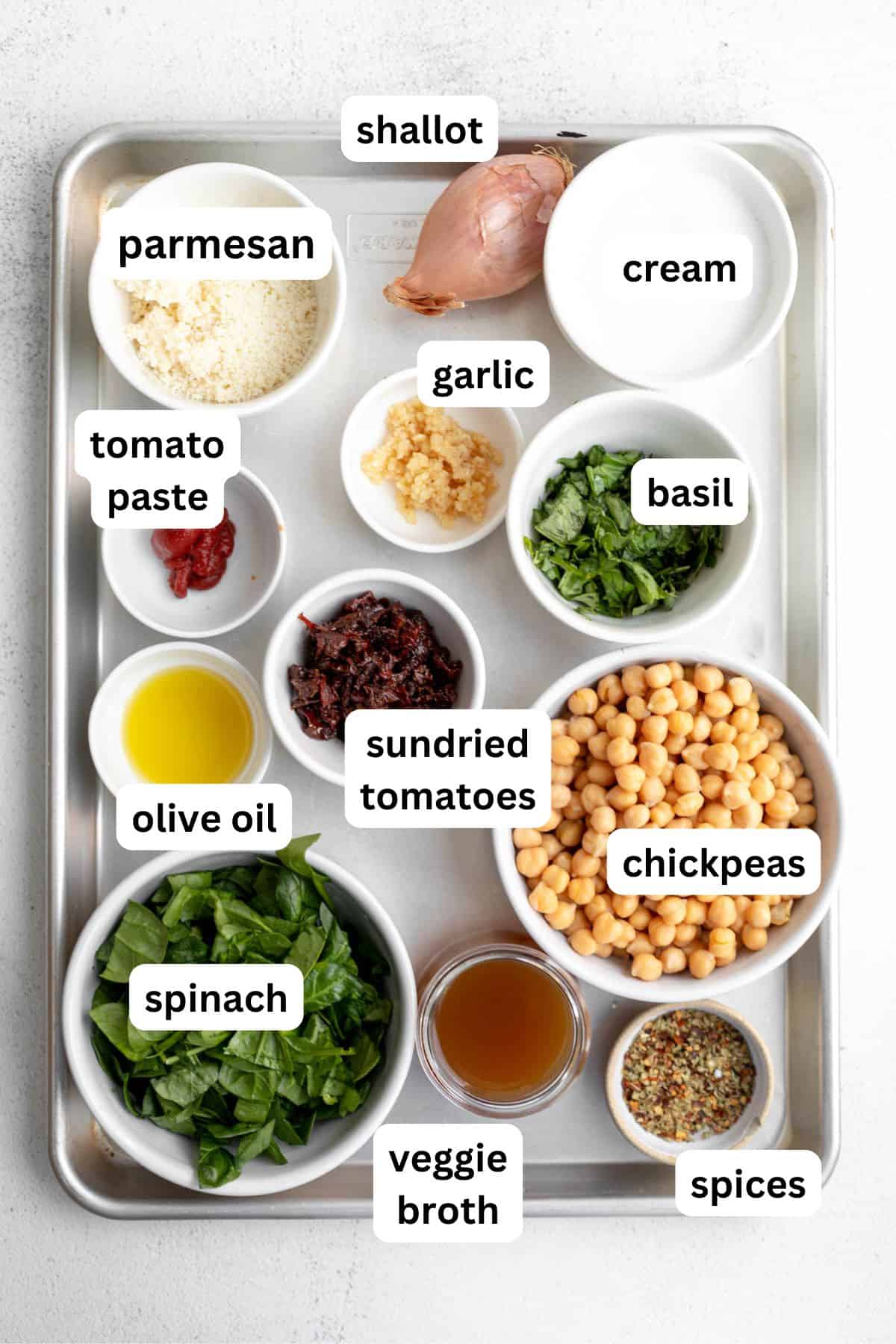 ingredients with labels in bowls