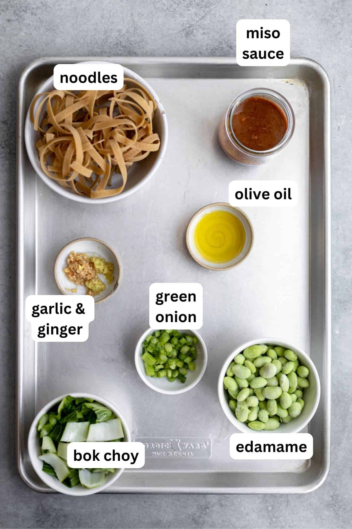 ingredients in bowls with labels