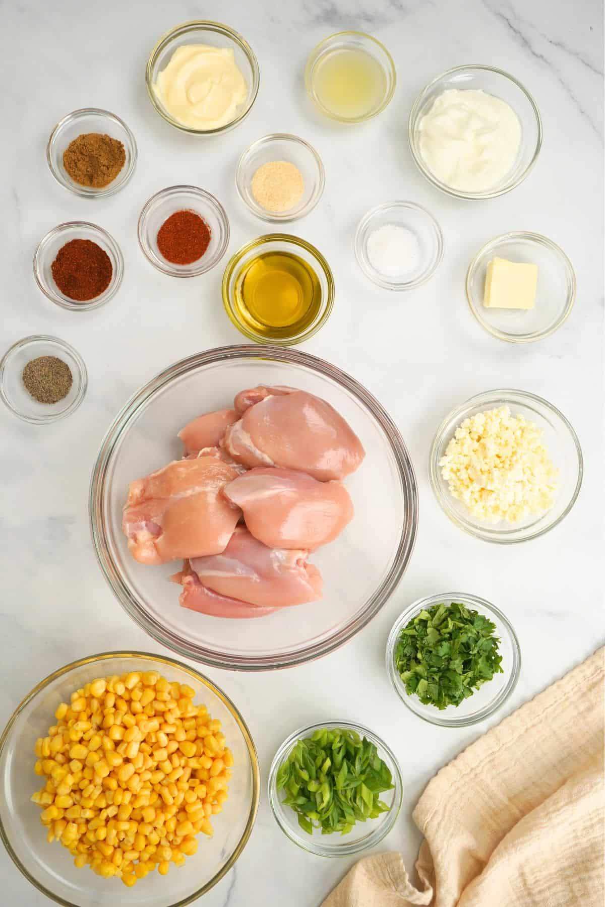 ingredients in bowls