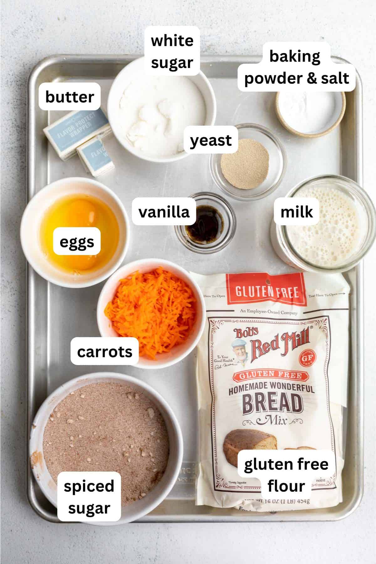 ingredients in bowls with labels