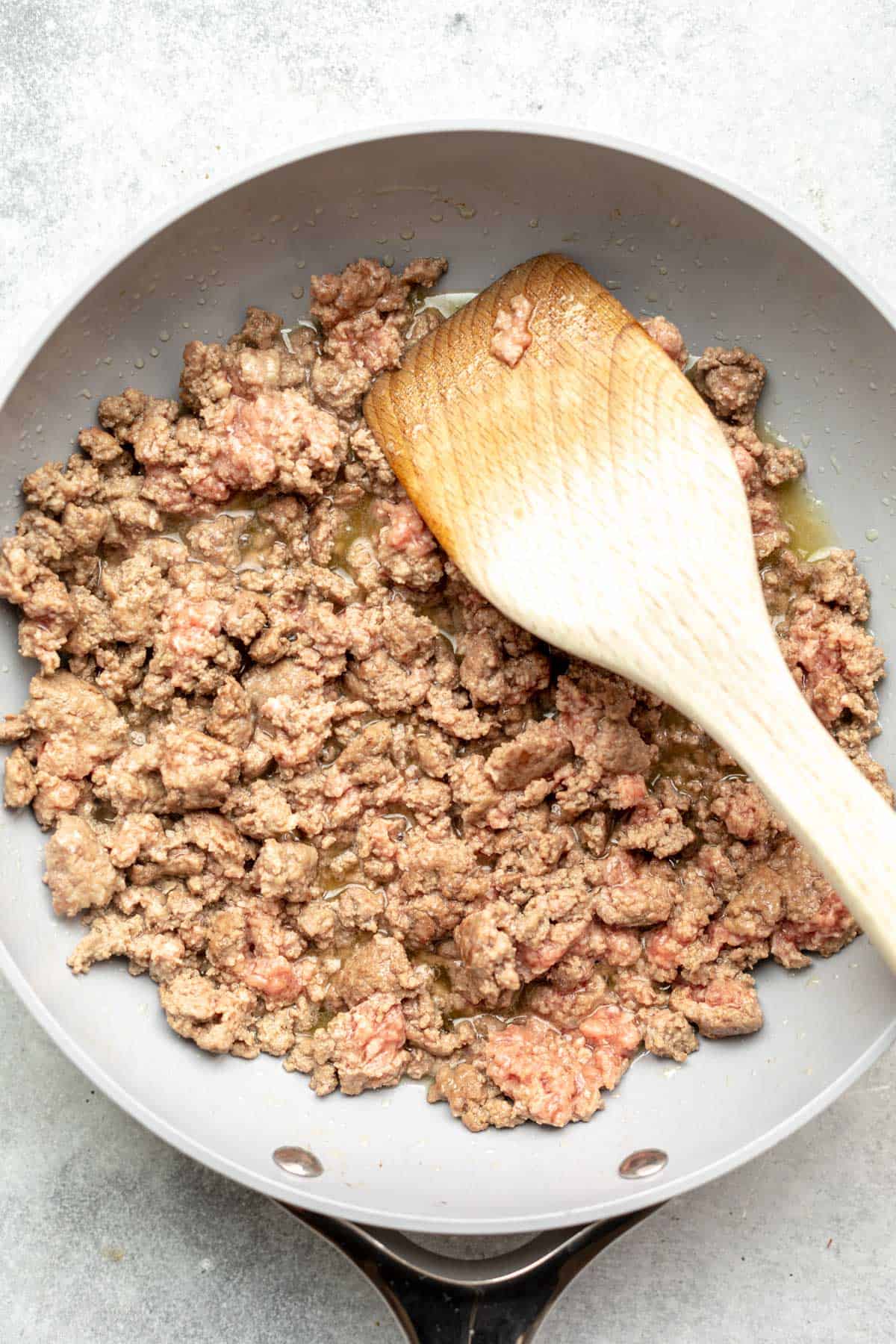 beef sauteeing in the skillet