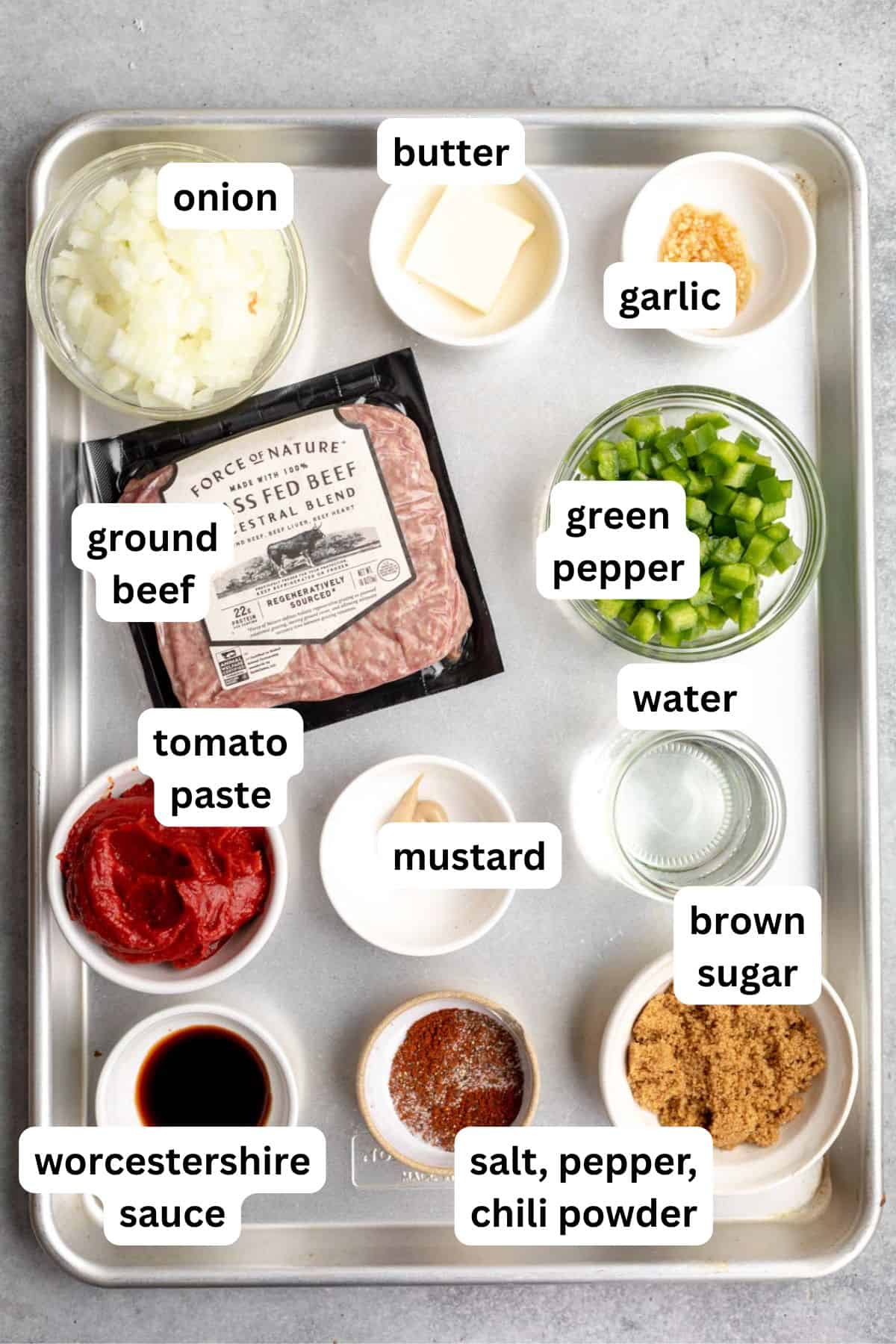 ingredients in bowls with labels