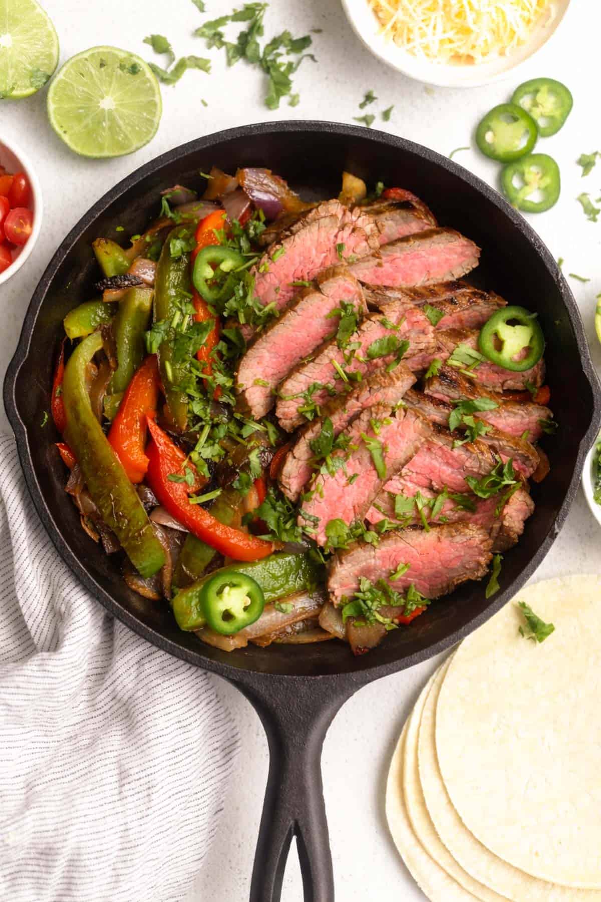 gluten free steak fajitas in a pan