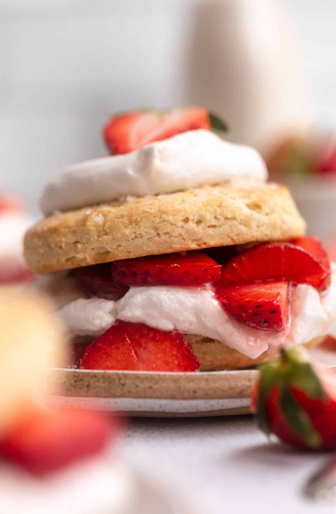 gluten free strawberry shortcake with whipped cream on top