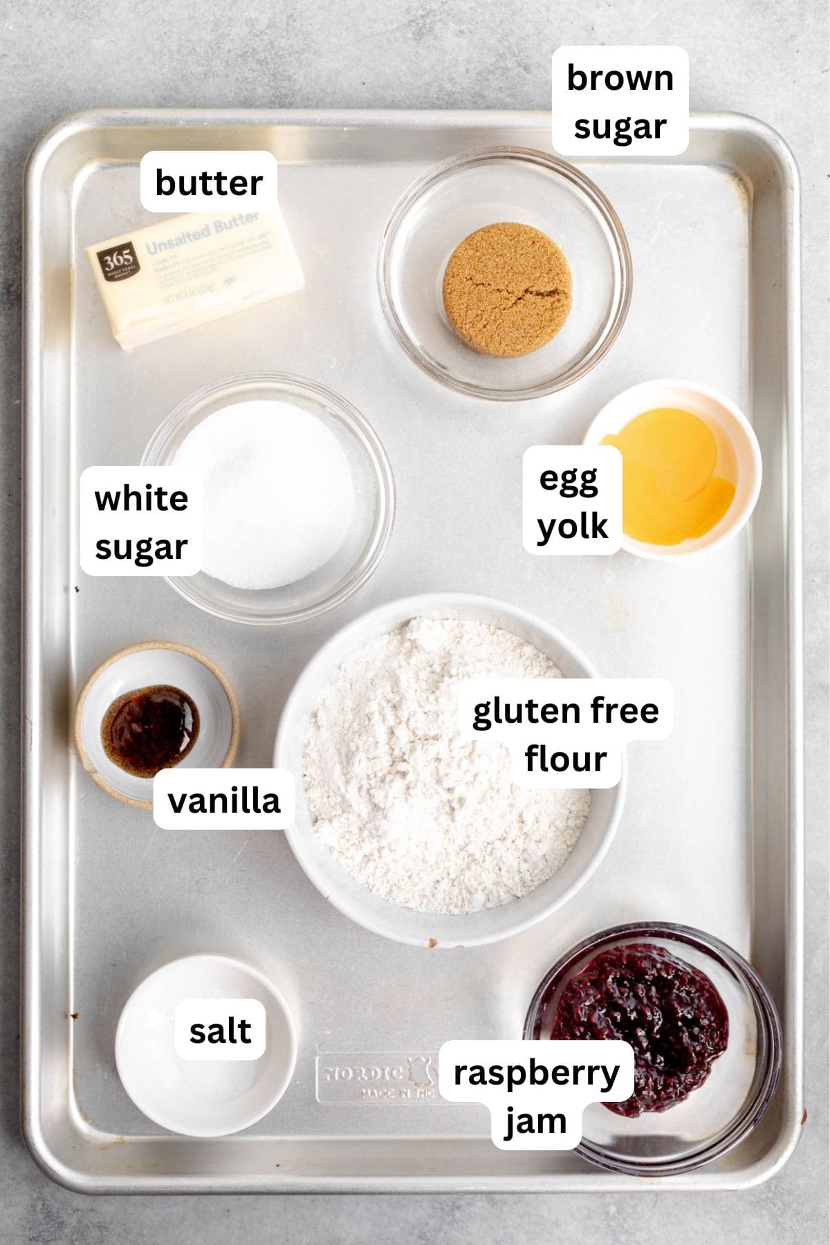 ingredients in bowls with labels