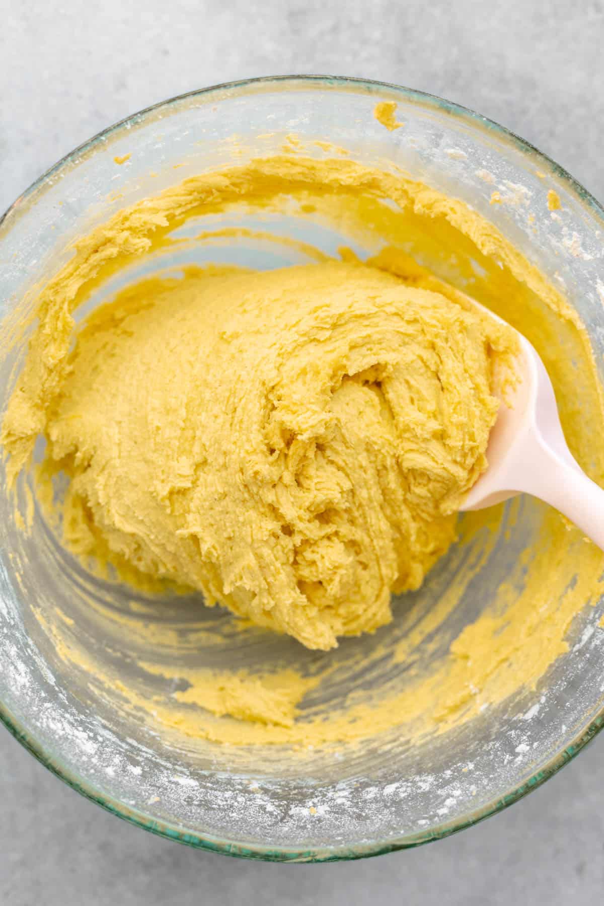 dough in a glass bowl