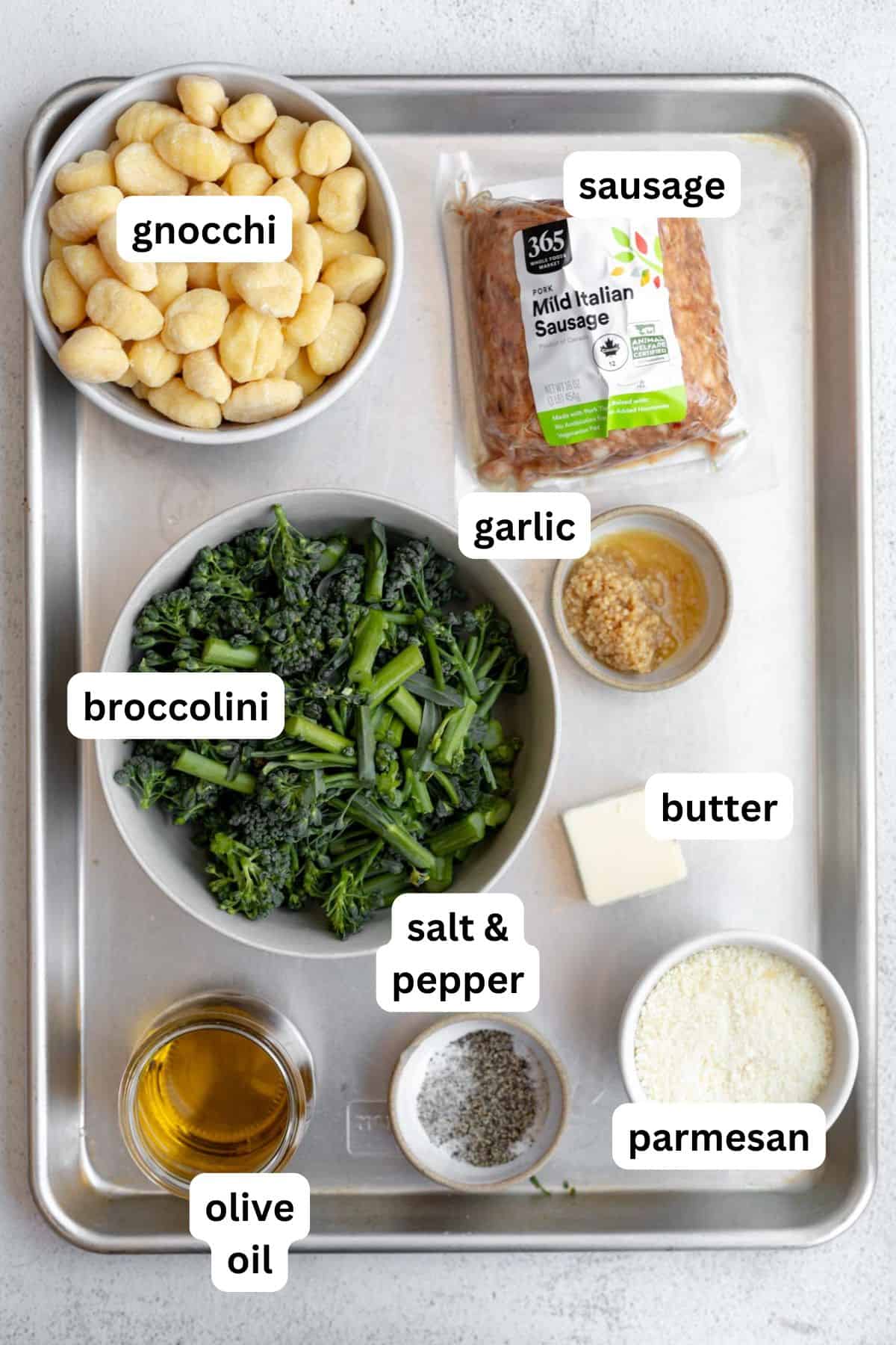ingredients in bowls with labels
