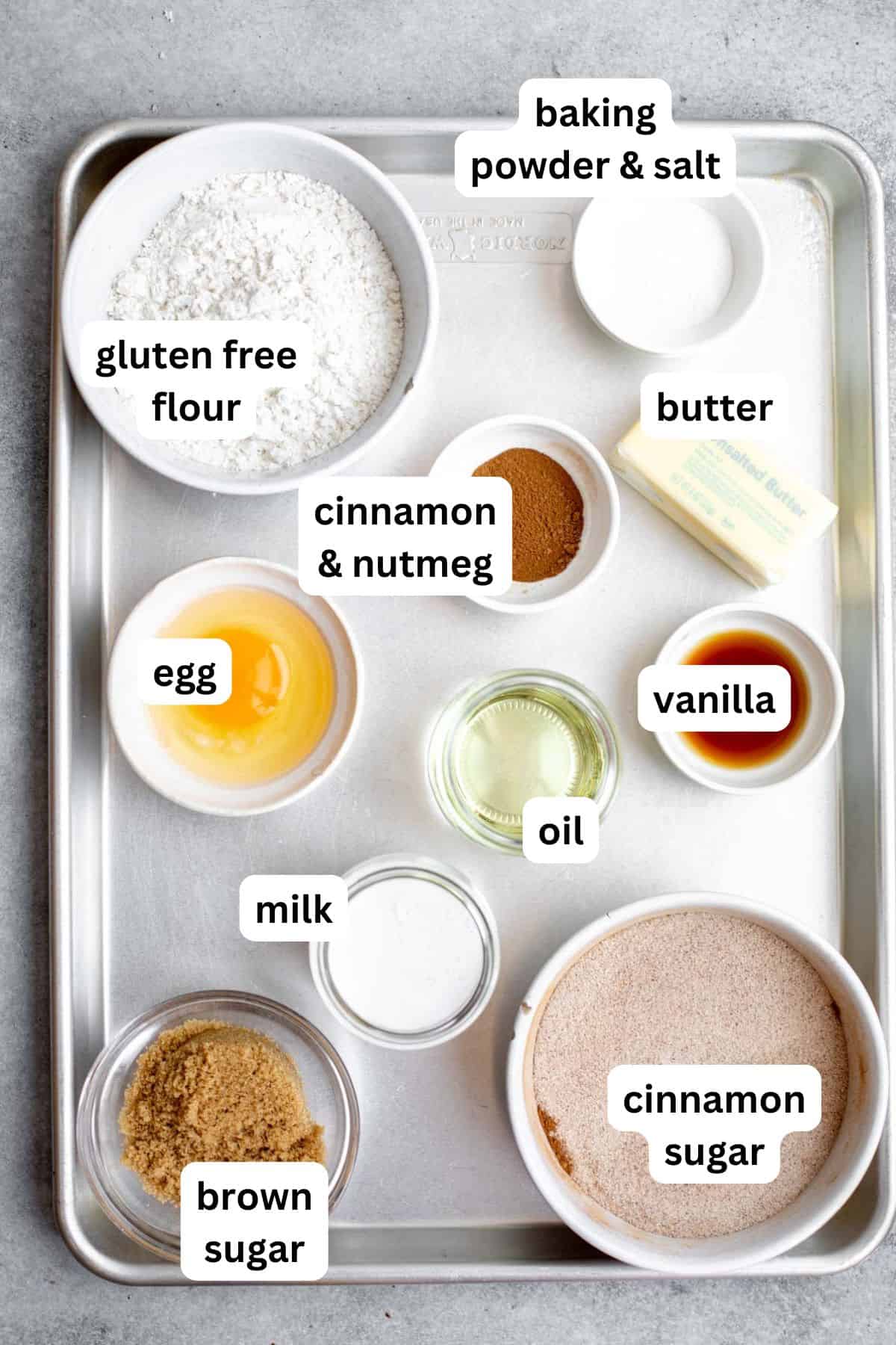ingredients in bowls with labels