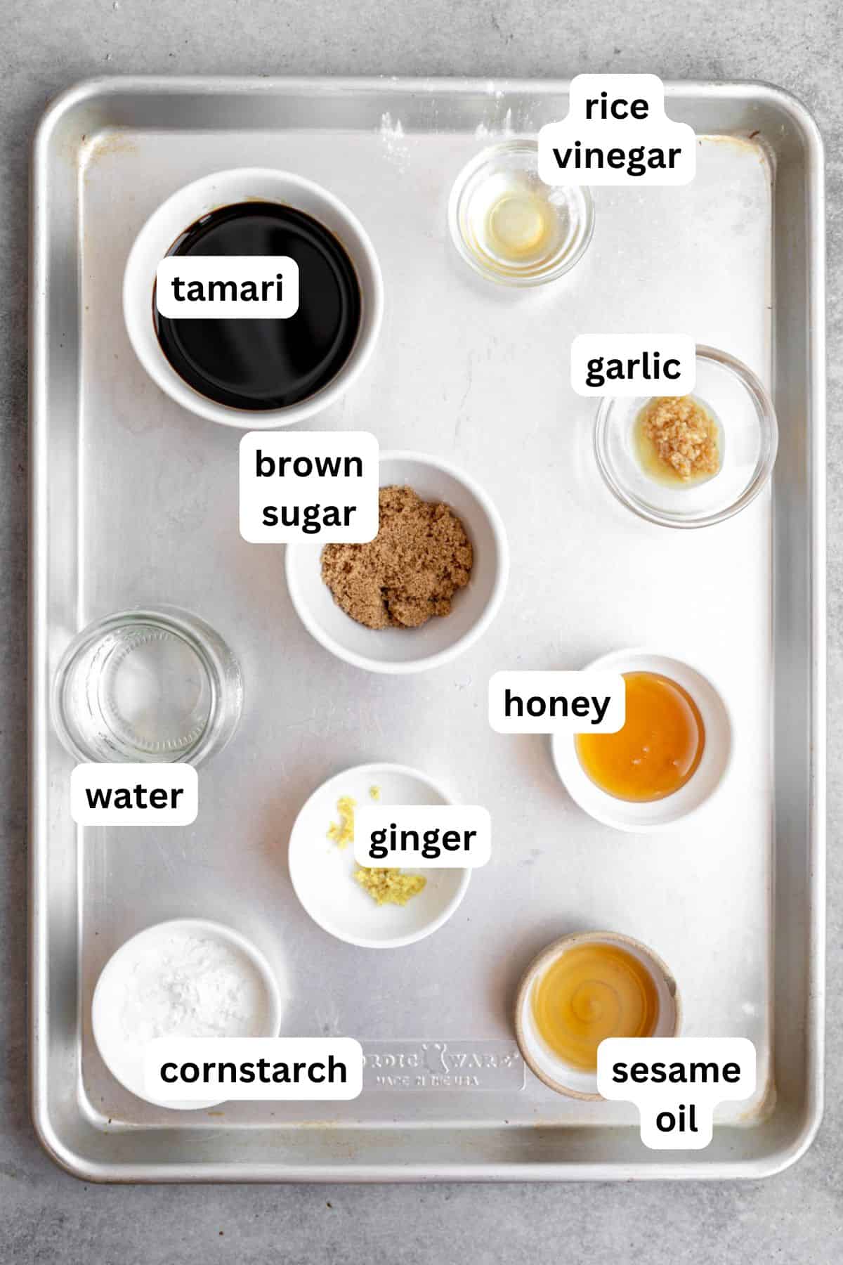 ingredients in bowls with labels
