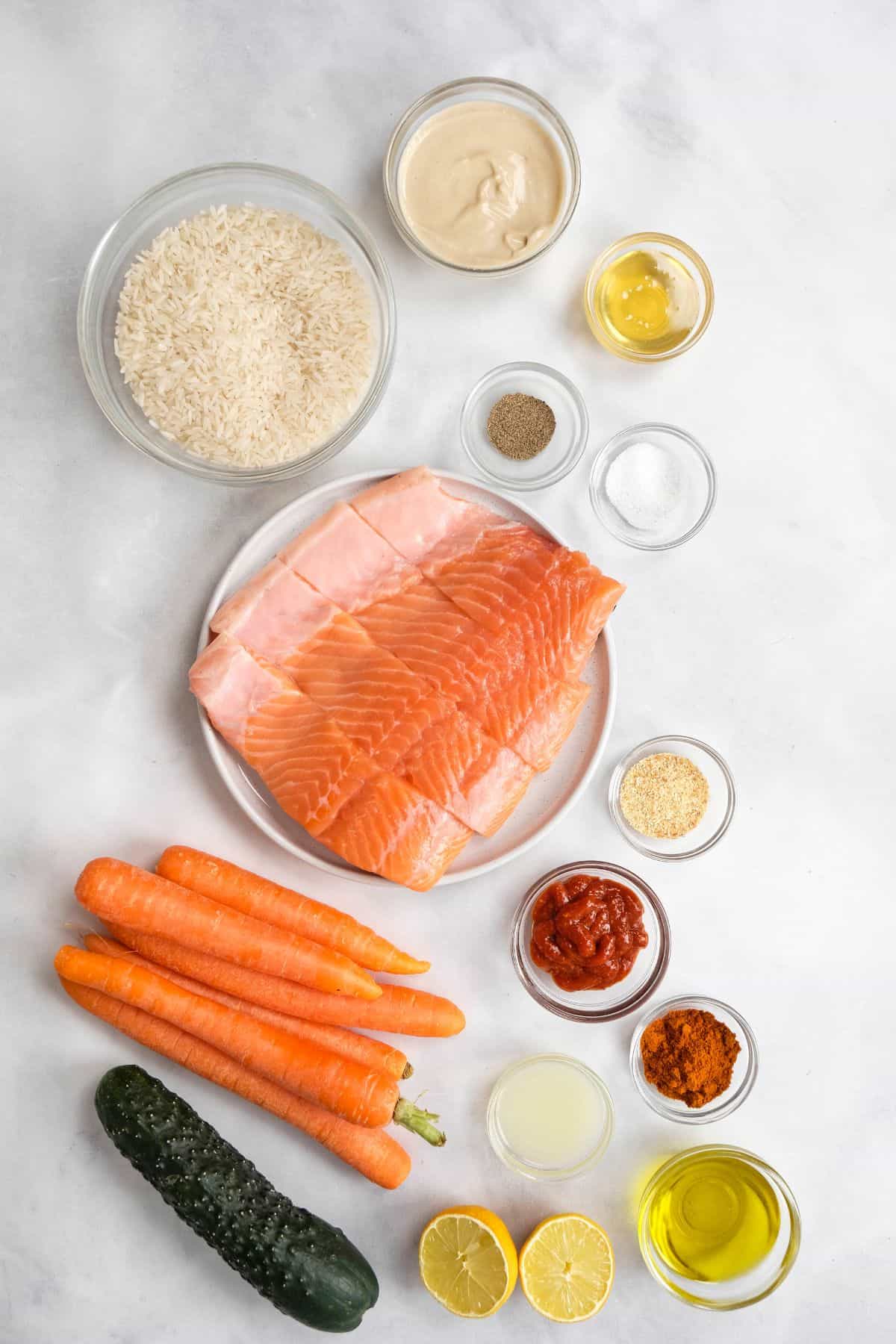 ingredients in bowls