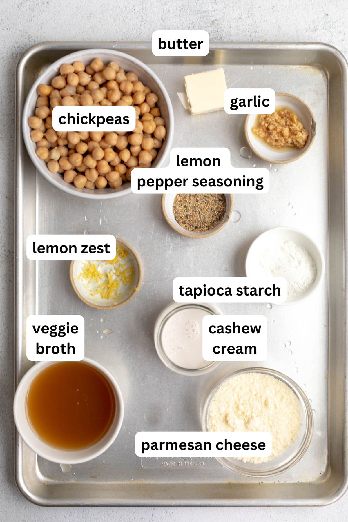 ingredients in bowls with labels