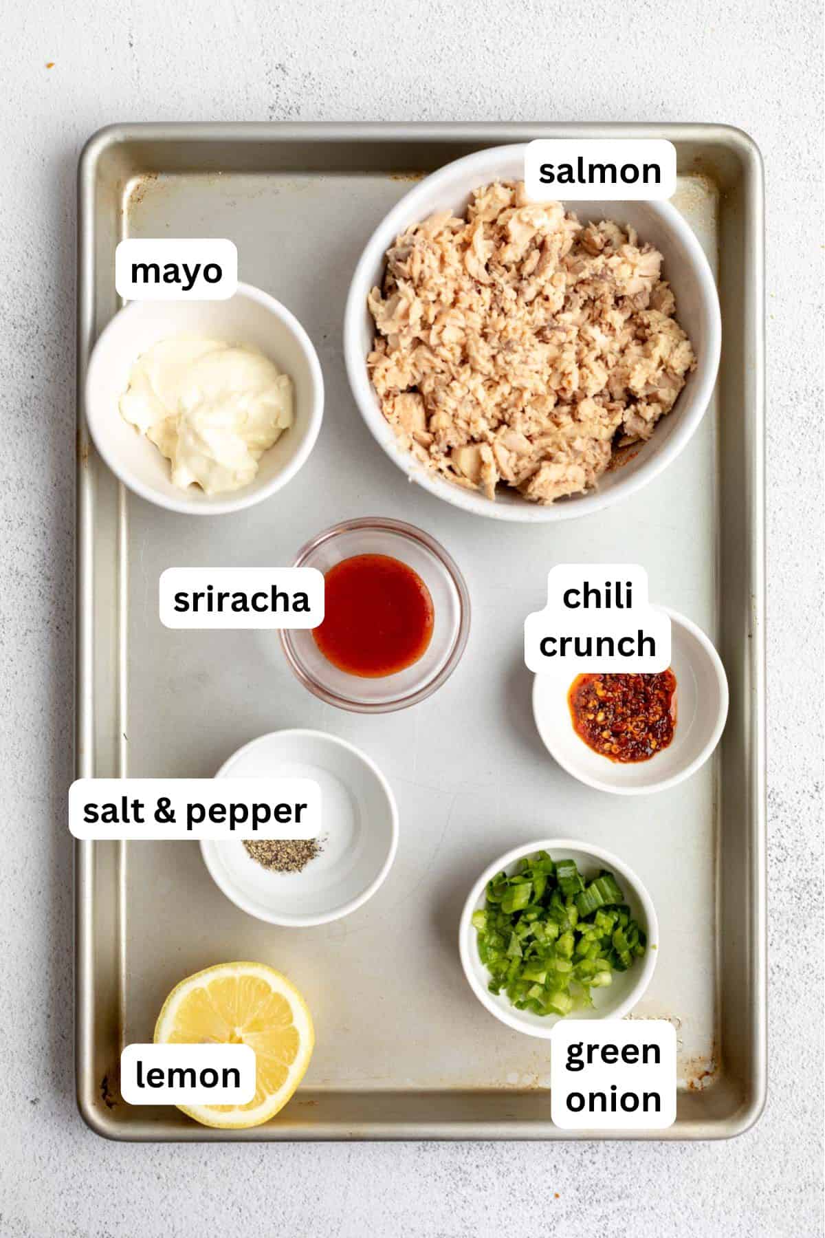 ingredients in bowls with labels