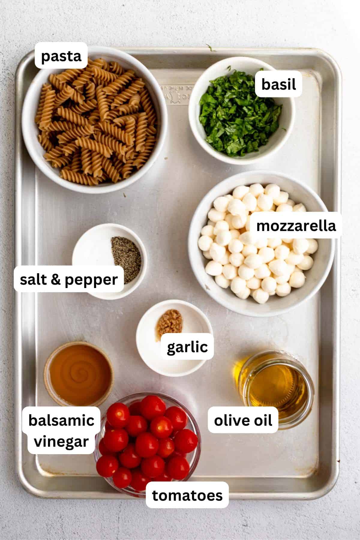 ingredients in bowls with labels