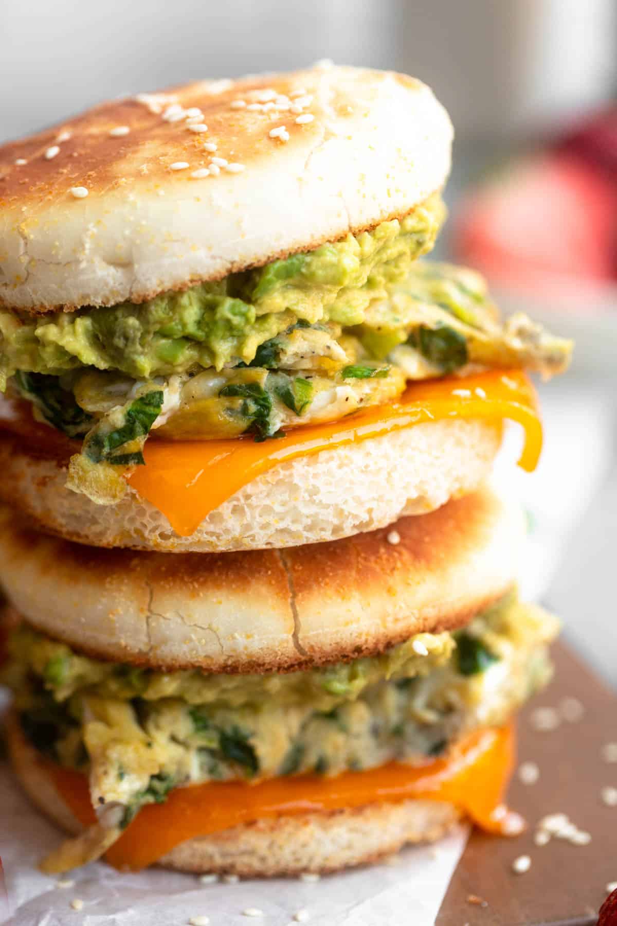 two gluten free breakfast sandwich stacked on each other