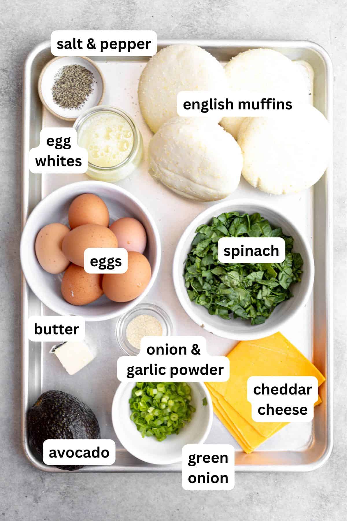 ingredients in bowls with labels
