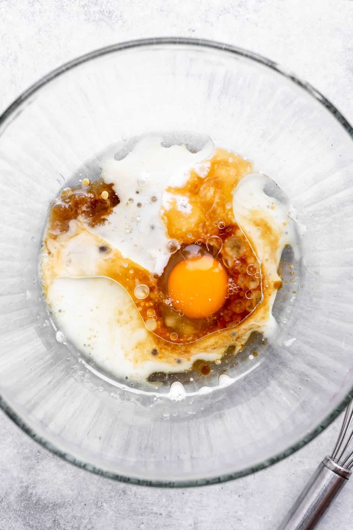 wet ingredients in glass bowl