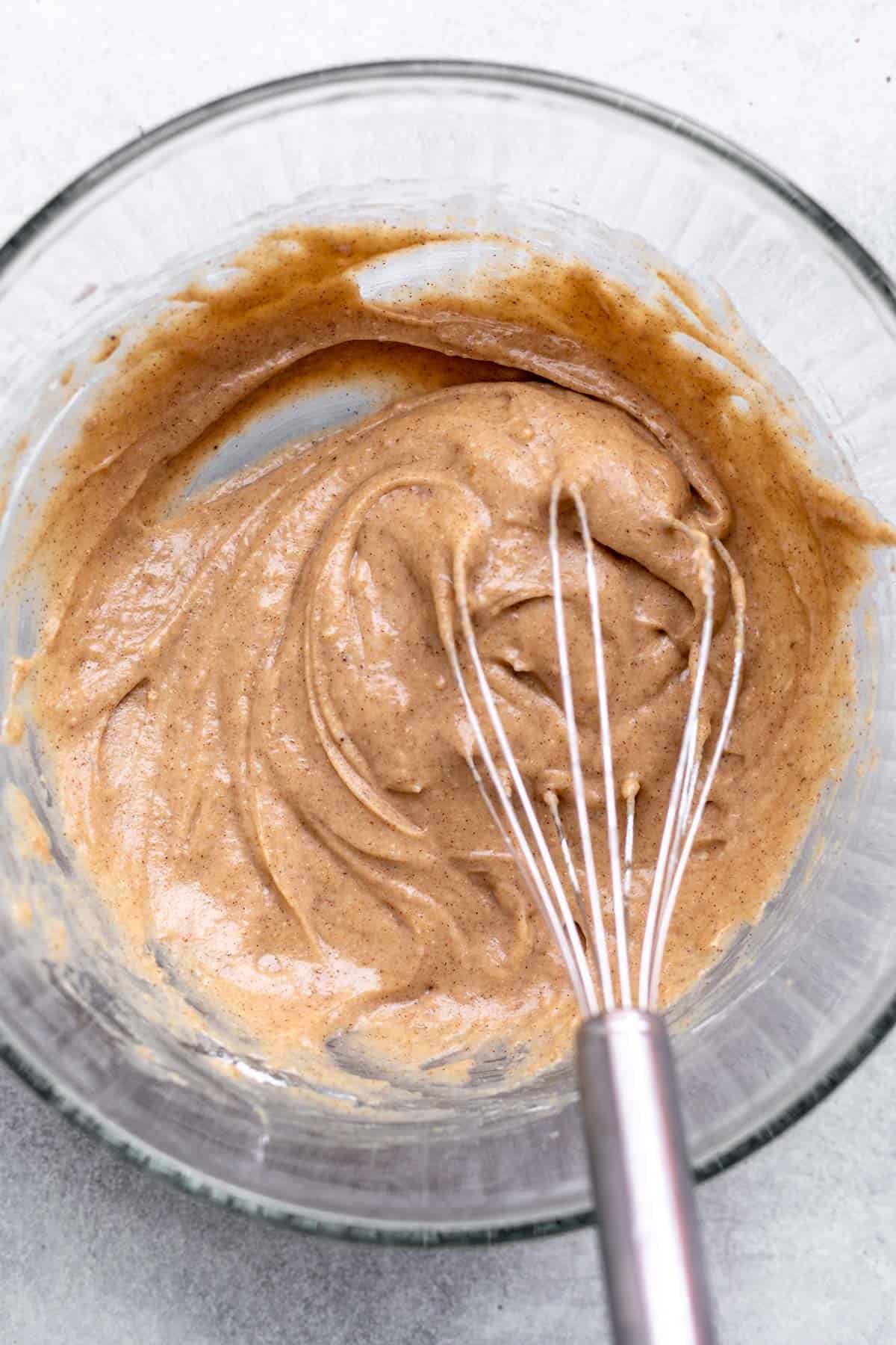 batter in a glass bowl after mixing