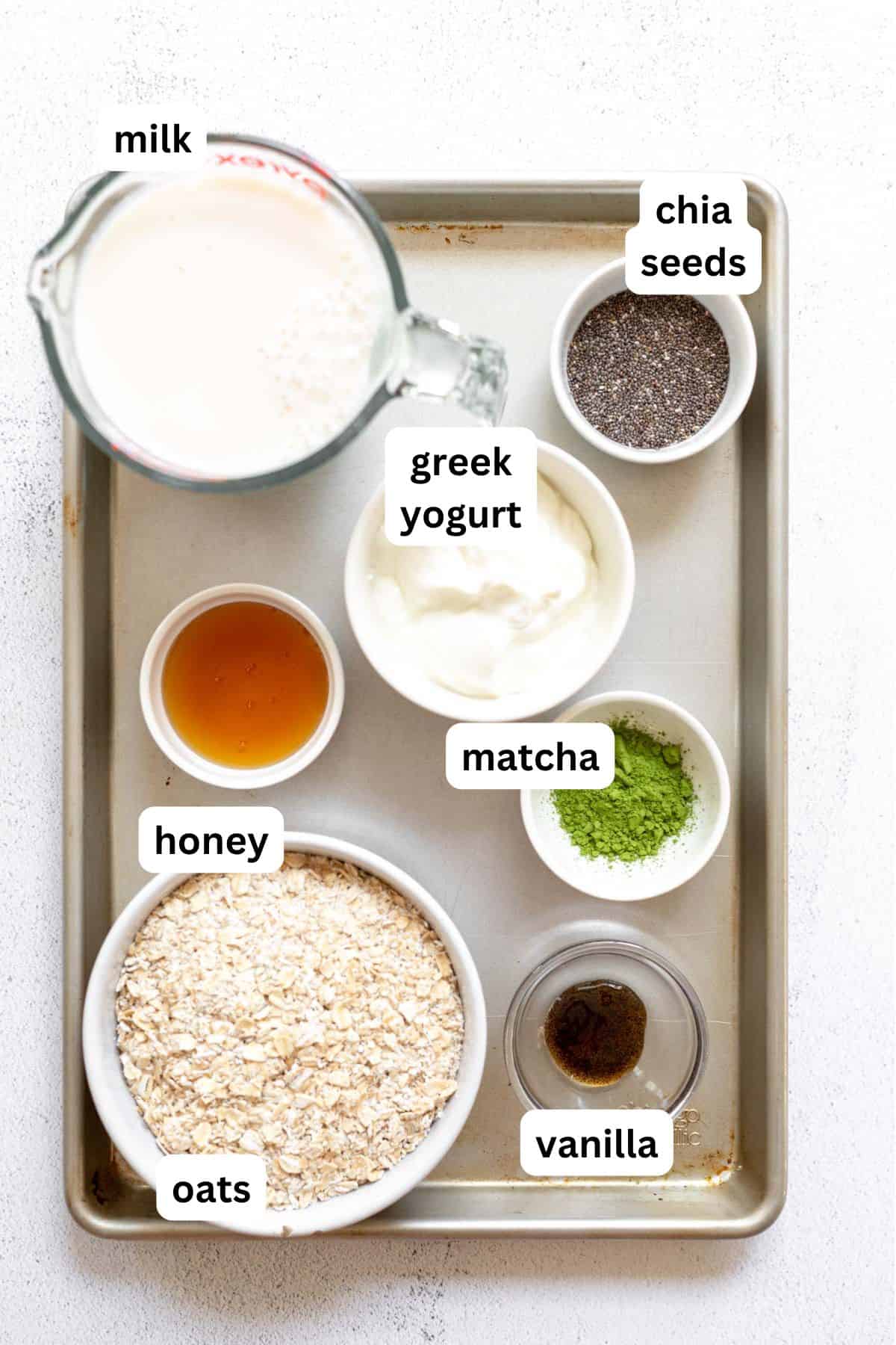 ingredients in bowls with labels