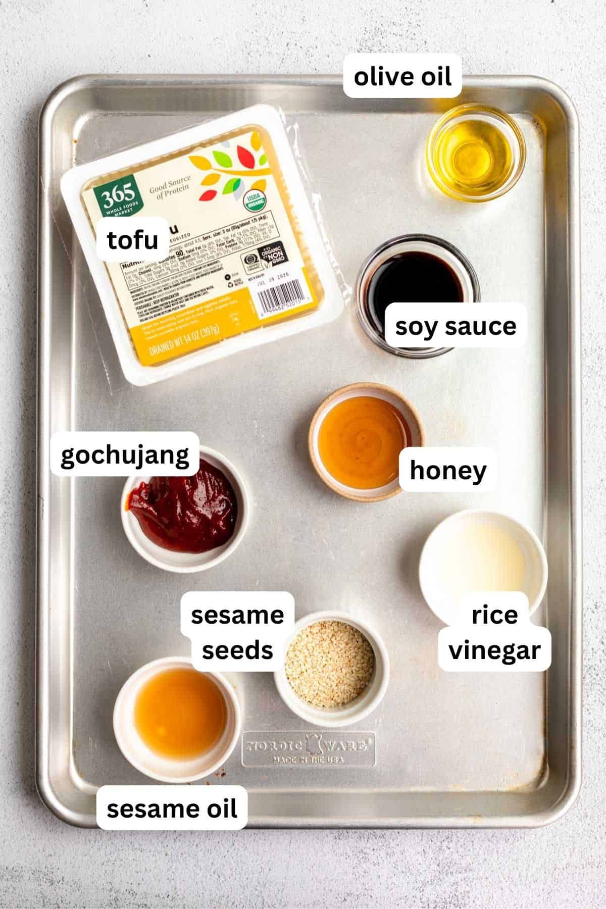 ingredients in bowls with labels