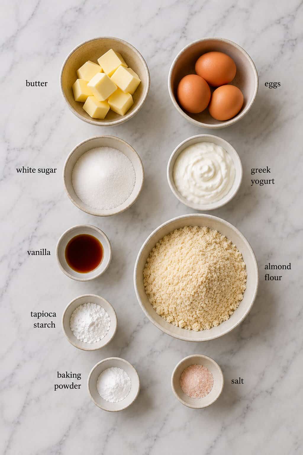 ingredients in bowls with labels
