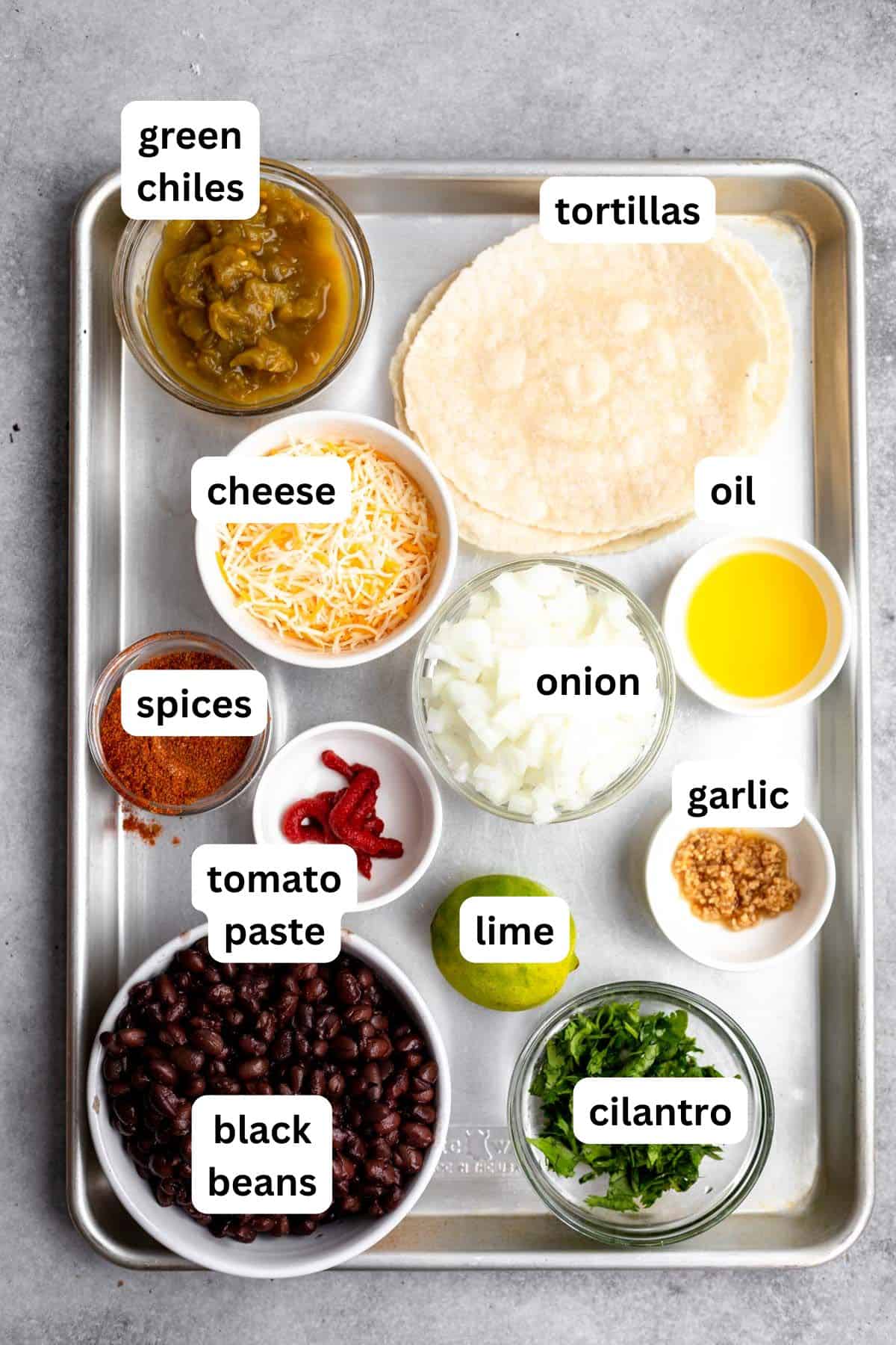 ingredients in bowls with labels