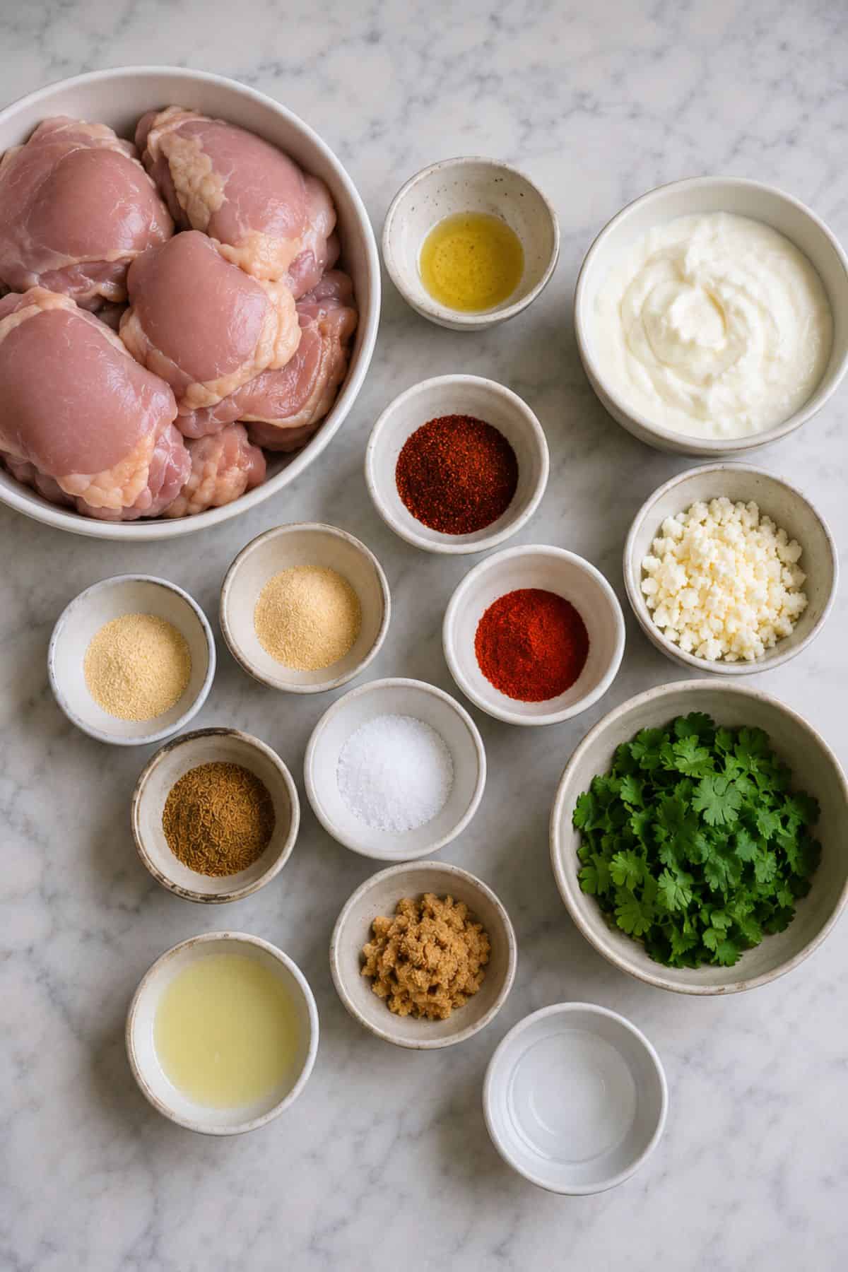 ingredients in bowls