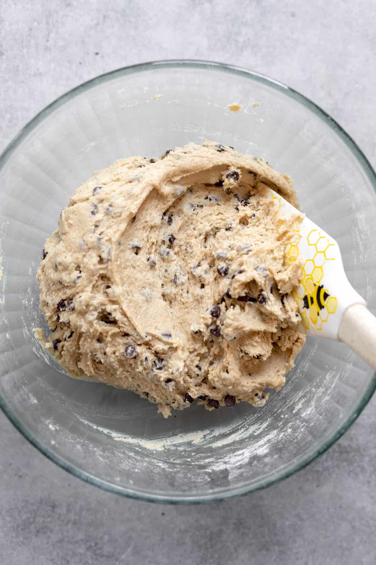 cookie dough in a glass bowl