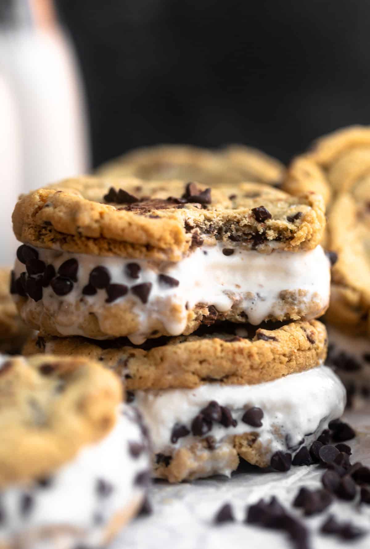 gluten free ice cream sandwich with a bite taken out