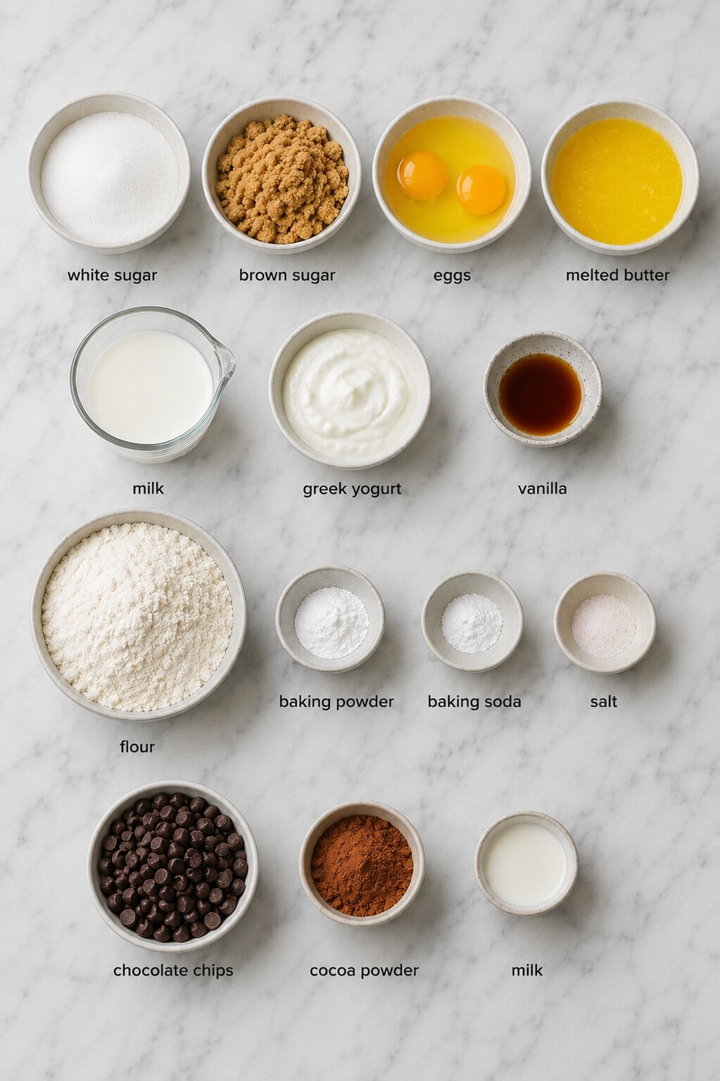 ingredients in bowls with labels