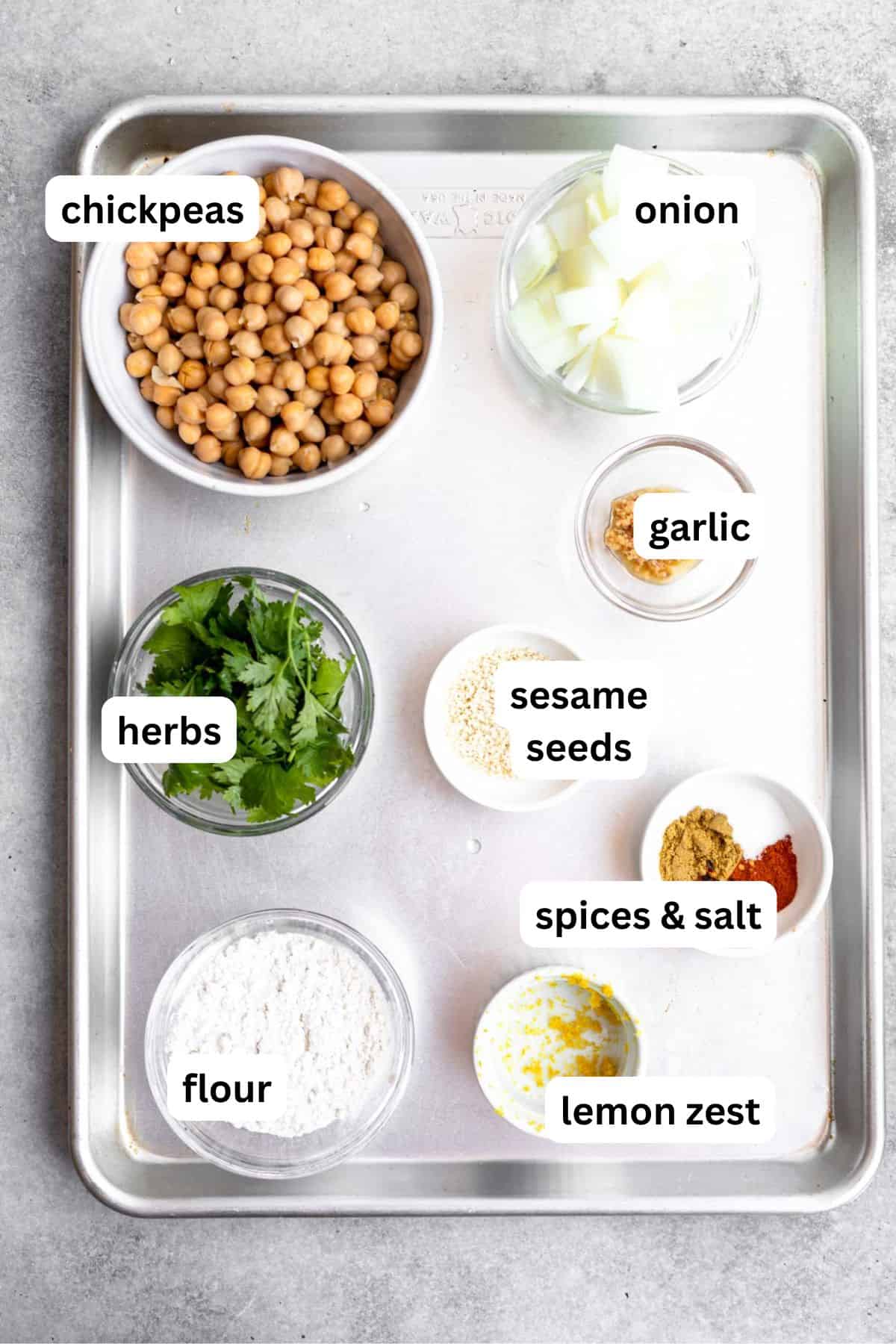 ingredients in bowls with labels