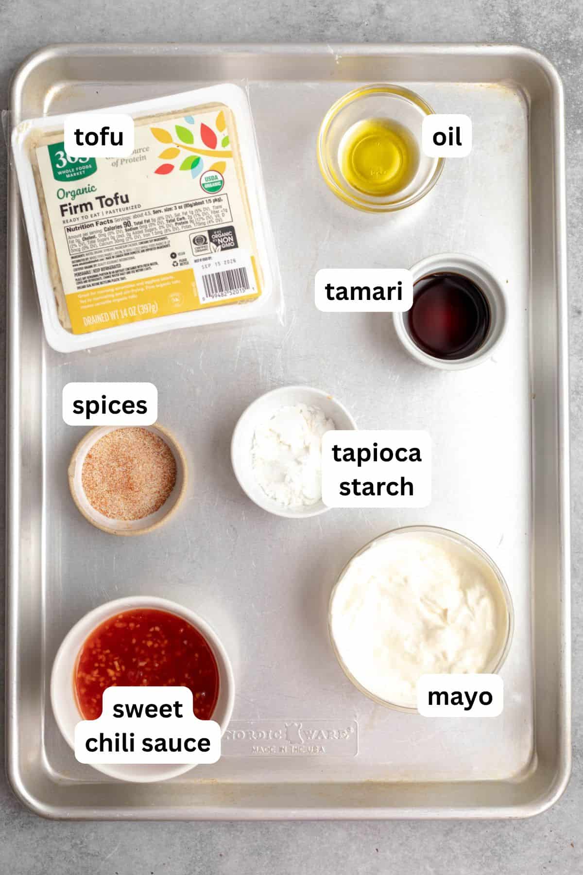 ingredients in bowls with labels