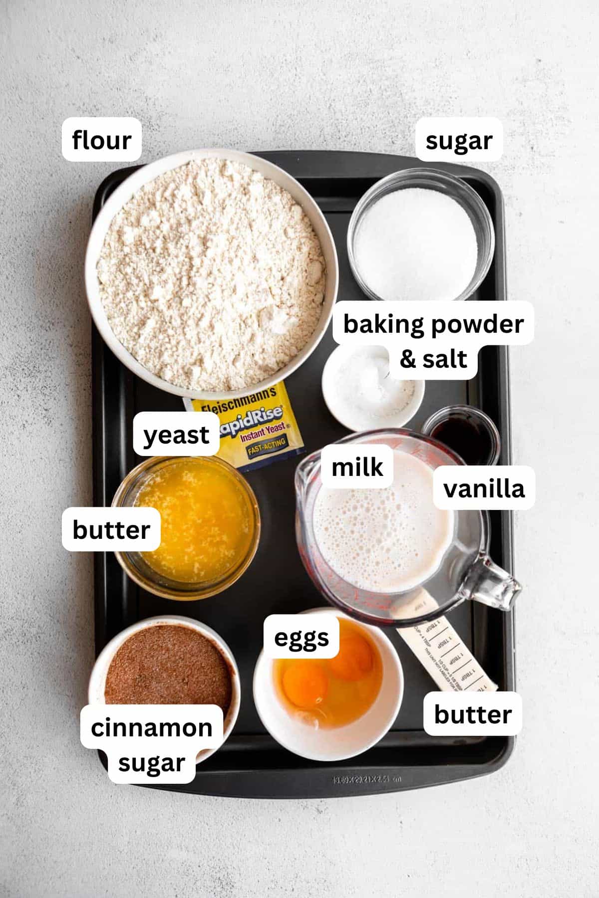 ingredients in bowls with labels