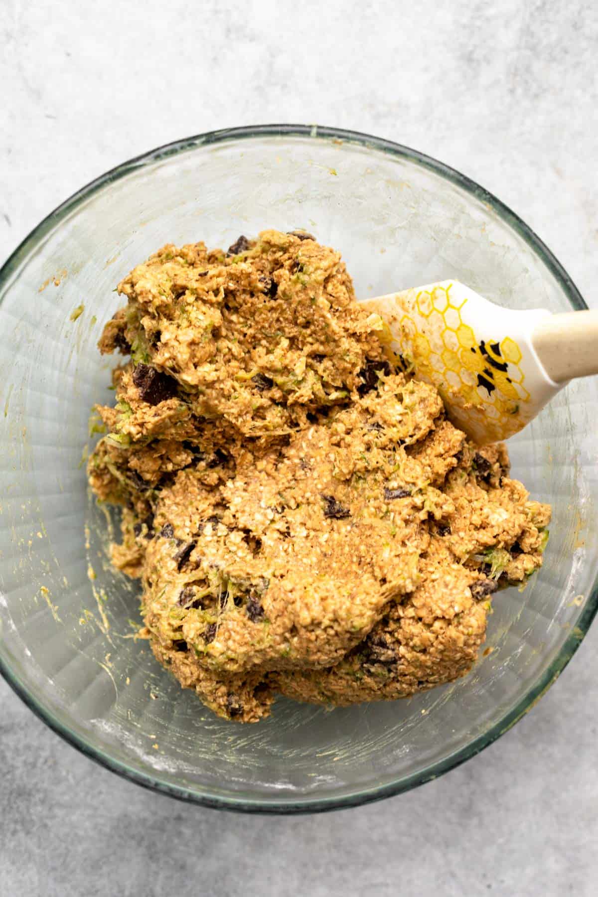 dough in a glass mixing bowl