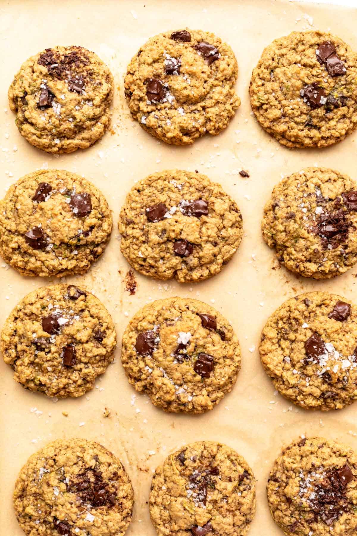 cookies on a baking sheet with sea salt