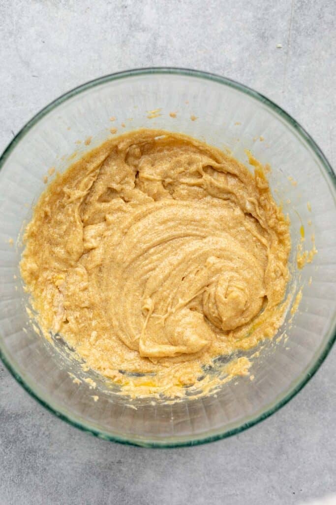 wet ingredients in a mixing bowl