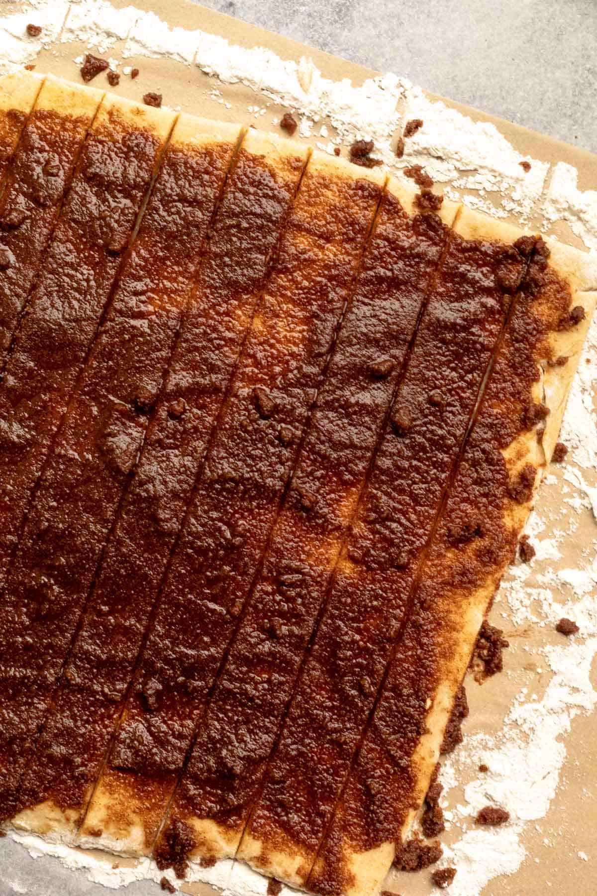 cinnamon sugar on the dough 