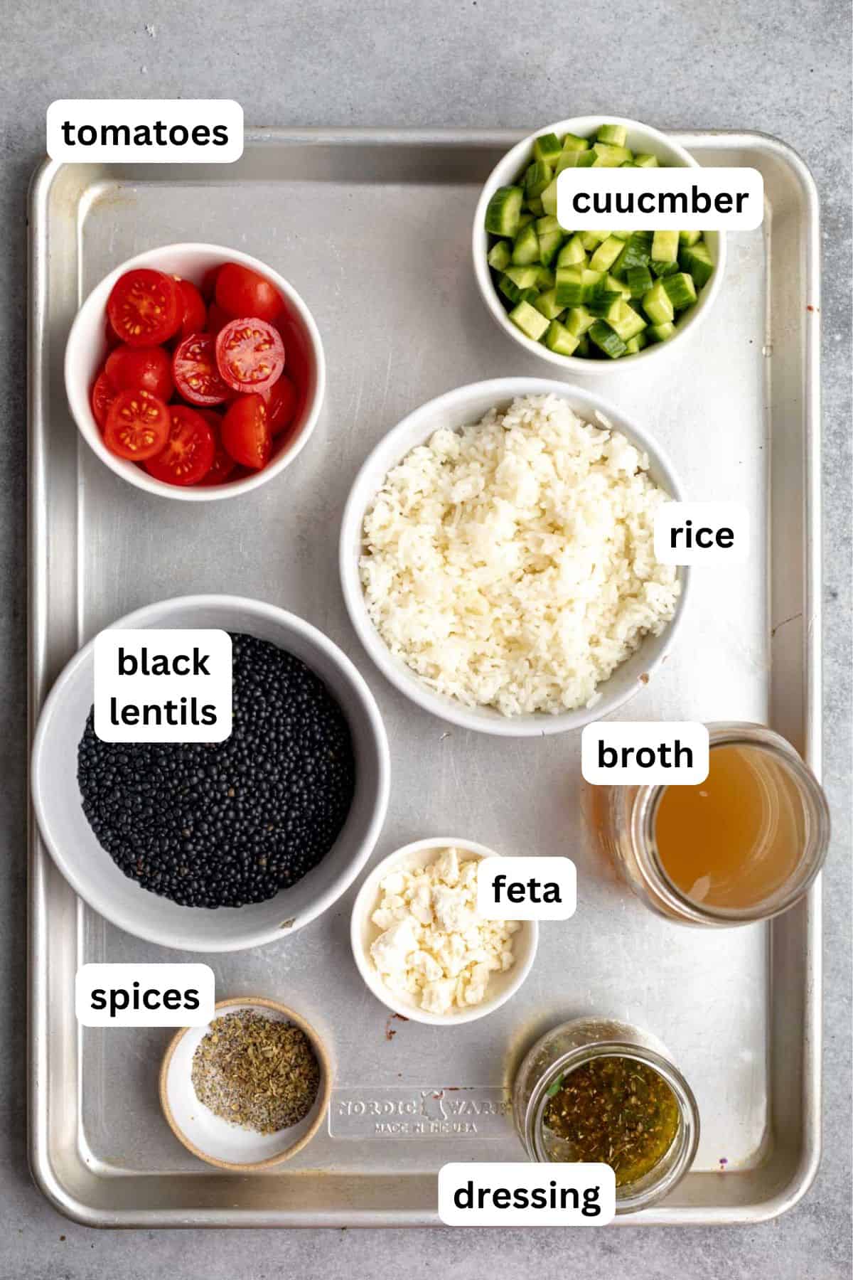 ingredients in bowls with labels