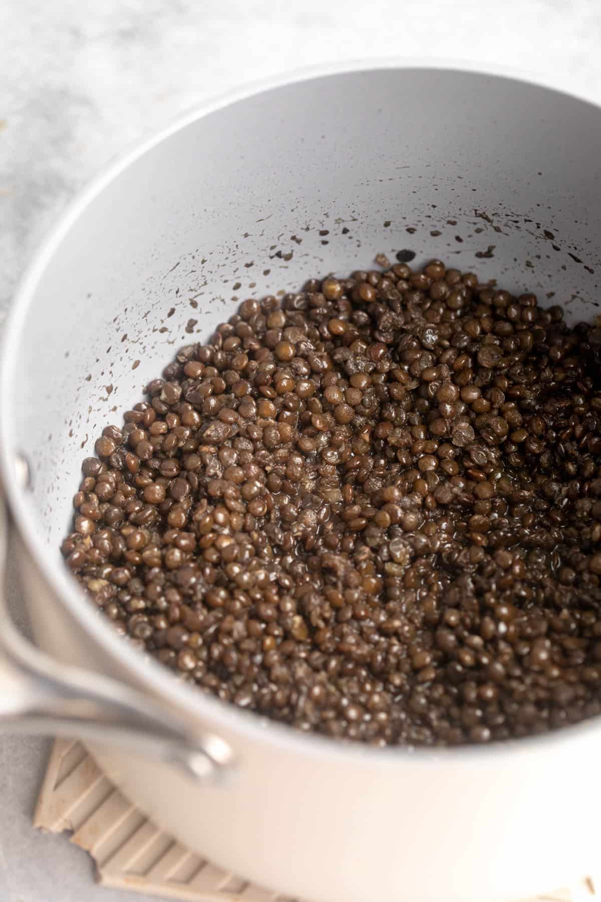 grain cooking in a pot